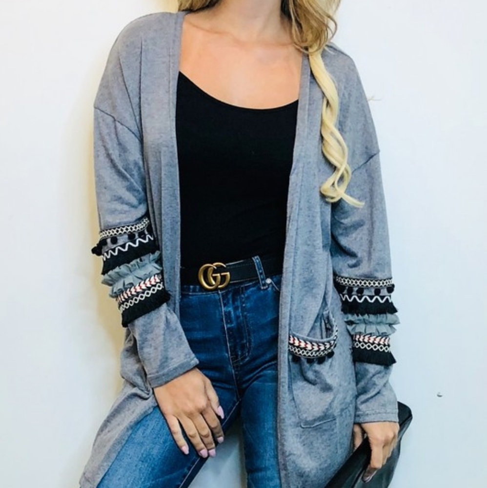 Gray Detailed Cardigan NWT